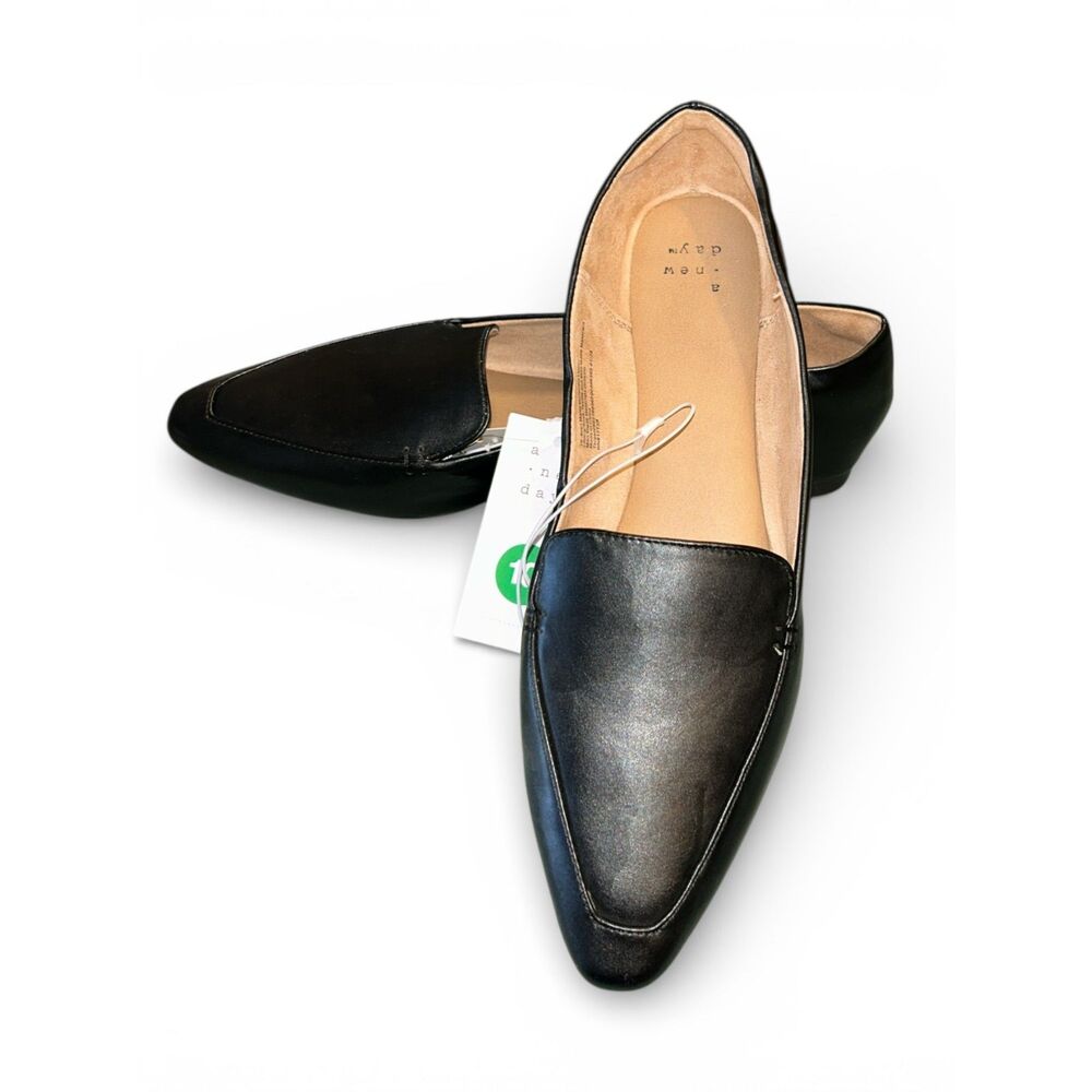 599 A New Day Black Loafers Women’s Size 10 Slip On Flats Square Toe Work Shoes